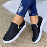 Women's Sneakers Plus Size Slip-on Sneakers White Shoes Outdoor Daily Flat Heel Round Toe Basic Casual Minimalism Walking Shoes Mesh Zipper Solid Color Black White Gold