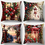 Festive Christmas Throw Pillow Covers - 4 Pieces, 17.7