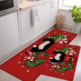 Christmas Holiday Bath Mat with Santa Hat, Holly, and Candy Canes - Non-Slip, Machine Washable, Medium Pile, Woven Polyester, 550gsm, 0.47inch Thick, Comfortable Floor Mat for Entryway, Kitchen, Living Room, Bedroom, Laundry Room - 1 Piece