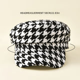 Womens Elegant Breton Cap - Breathable, Lightweight, Woven Polyester Construction - Classic Houndstooth Newsboy Style Military Hats for Everyday Wear