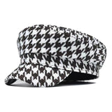 Womens Elegant Breton Cap - Breathable, Lightweight, Woven Polyester Construction - Classic Houndstooth Newsboy Style Military Hats for Everyday Wear