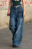 hulianfu - Blue Casual Street Solid Pocket Loose Denim Jeans