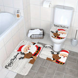 Santa Claus Christmas Bathroom Rug Set - 3pcs Polyester Blend Knit Fabric Bath Mats with Geometric Pattern, Washable, Non-Slip Rubber Backing, 100gsm Weight, Oblong Shape