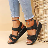 Women's Sandals Wedge Sandals Comfort Shoes Outdoor Daily Walking Summer Buckle Wedge Heel Open Toe Classic Casual PU Leather Polyester Ankle Strap Solid Color Black Red Orange