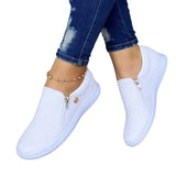 Women's Sneakers Plus Size Slip-on Sneakers White Shoes Outdoor Daily Flat Heel Round Toe Basic Casual Minimalism Walking Shoes Mesh Zipper Solid Color Black White Gold