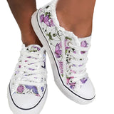 Women's Sneakers Plus Size Canvas Shoes Outdoor Daily Flat Heel Round Toe Sporty Casual Walking Shoes Canvas Lace-up Floral Dark Grey White Yellow