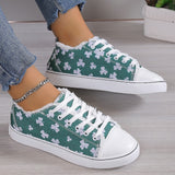 Women's Sneakers Plus Size Canvas Shoes Outdoor Daily Flat Heel Round Toe Sporty Casual Walking Shoes Canvas Lace-up Floral Dark Grey White Yellow