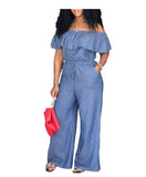 New Casual Women&#39;s Bodycon Jumpsuit Lace up Solid Jeans Denim Summer Short Sleeve Rompers Overalls Trousers Pants