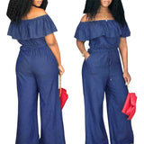 New Casual Women's Bodycon Jumpsuit Lace up Solid Jeans Denim Summer Short Sleeve Rompers Overalls Trousers Pants