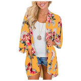 Women Floral Leopard Print Half Sleeve Shawl Chiffon Kimono Beach Cardigan Bikini Cover Up Wrap Beachwear Outdoor Anti-UV Coat