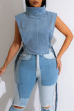 hulianfu Solid Color Hot Buckled Denim Camisole