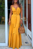 hulianfu Button V-Neck Maxi Dress With Belt(3 Colors)