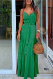 hulianfu Button V-Neck Maxi Dress With Belt(3 Colors)