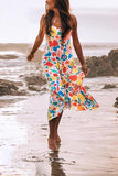 hulianfu Floral Printed Summer Backless Mid Calf Dress With Pocket