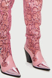 hulianfu Pink Snake Print Patchwork Modern Boots