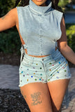 hulianfu Rhinestone On-trend Denim Shorts