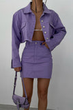 hulianfu Solid Color Denim Cozy Pocket Dress Suit