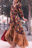 hulianfu Long Sleeve Print Retro Long Maxi Dress