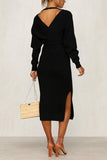 hulianfu hulianfu V Neck Backless Sweater Dress(5 Colors)