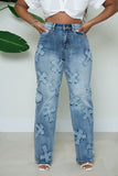 hulianfu Cross Applique Stylish Gradient Jeans