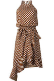hulianfu Fashion Street Dot Patchwork O Neck Irregular Dresses(3 Colors)