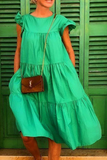 hulianfu Casual Patchwork Solid Basic O Neck Cake Skirt Dresses(7 Colors)