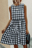 hulianfu Fashion Street Plaid Patchwork O Neck Princess Dresses