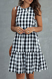 hulianfu Fashion Street Plaid Patchwork O Neck Princess Dresses