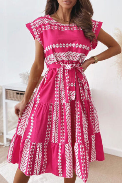 hulianfu Fashion Elegant Print Patchwork O Neck A Line Dresses
