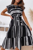 hulianfu Fashion Elegant Print Patchwork O Neck A Line Dresses