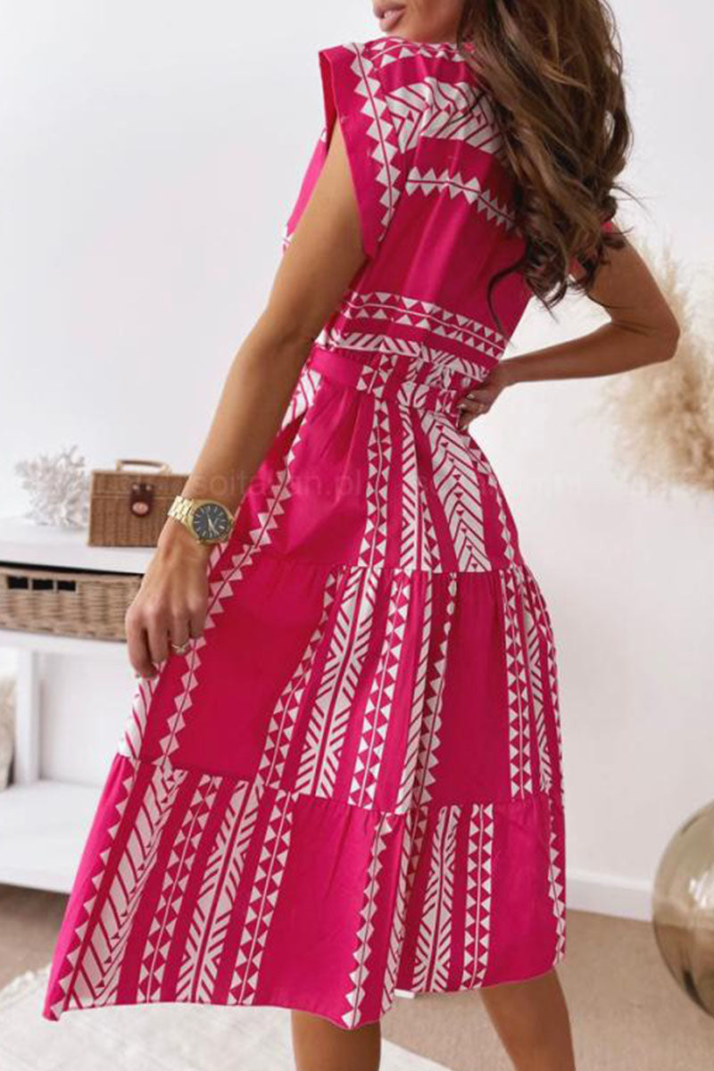 hulianfu Fashion Elegant Print Patchwork O Neck A Line Dresses