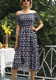 hulianfu Elegant Floral Split Joint Off the Shoulder A Line Dresses