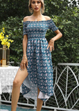 hulianfu Elegant Floral Split Joint Off the Shoulder A Line Dresses