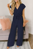 hulianfu Fashion Street Solid Backless V Neck Loose Jumpsuits