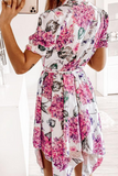 hulianfu Fashion Elegant Floral Frenulum V Neck Irregular Dresses(3 Colors)
