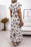 Fashion Elegant Floral Split Joint Flounce V Neck A Line Dresses