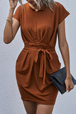 hulianfu Fashion Casual Solid Split Joint V Neck Pencil Skirt Dresses