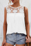 Casual Solid Lace Mesh O Neck T-Shirts