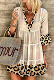 hulianfu Casual Elegant Leopard Lace Patchwork V Neck A Line Dresses(3 Colors)