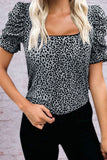 Fashion Street Leopard Patchwork Square Collar T-Shirts