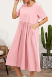 Casual Solid Split Joint O Neck A Line Dresses