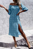 hulianfu Fashion Elegant Polka Dot Frenulum Slit Off the Shoulder Dresses