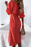 hulianfu Fashion Elegant Polka Dot Frenulum Slit Off the Shoulder Dresses