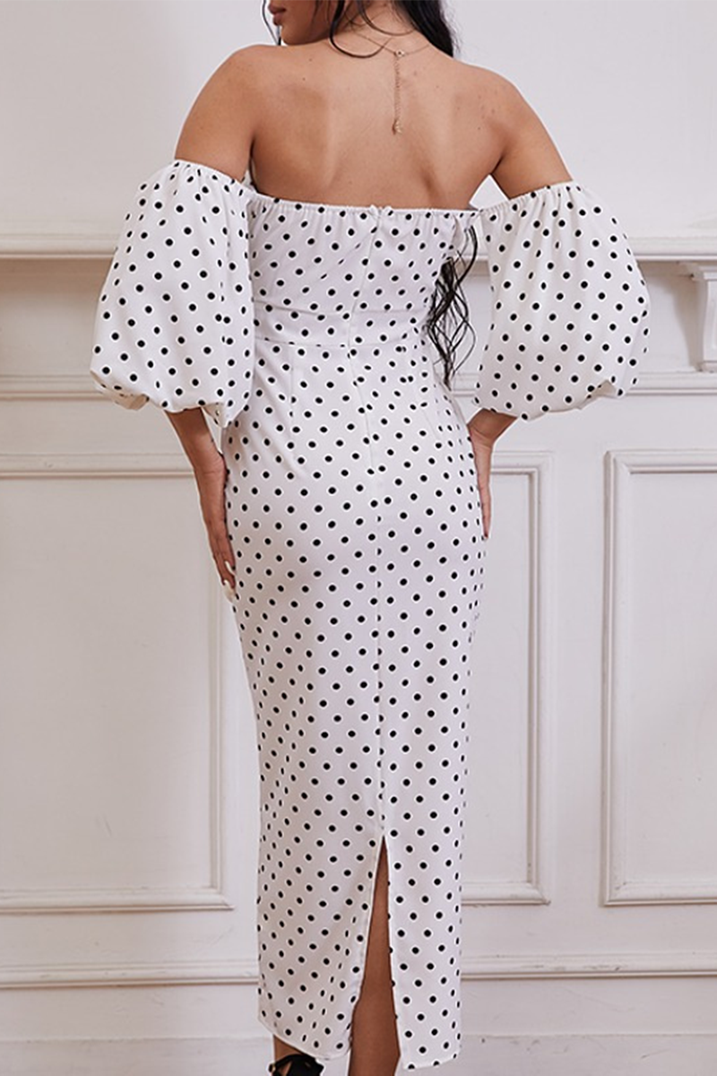 hulianfu Fashion Elegant Polka Dot Slit Fold Strapless Pencil Skirt Dresses