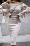 hulianfu Fashion Casual Solid Split Joint Off the Shoulder Pencil Skirt Dresses