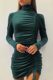 hulianfu Fashion Elegant Solid Split Joint Fold Half A Turtleneck Pencil Skirt Dresses