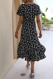 Sweet Elegant Floral Frenulum Flounce V Neck A Line Dresses