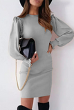 hulianfu Elegant Solid Split Joint O Neck Pencil Skirt Dresses