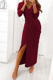 hulianfu Elegant Solid Slit Fold V Neck Evening Dress Dresses(4 Colors)