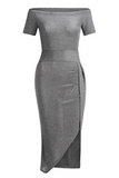 hulianfu Fashion Elegant Solid Slit Sequined Off the Shoulder Wrapped Skirt Dresses(3 Colors)